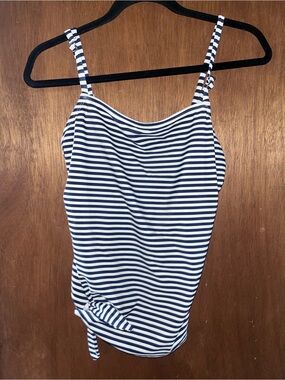 Kona Sol Navy and White Striped One-Piece Swimsuit